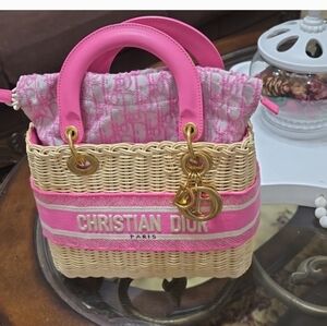 Christian Dior Pink and Tan Woven Tote Bag